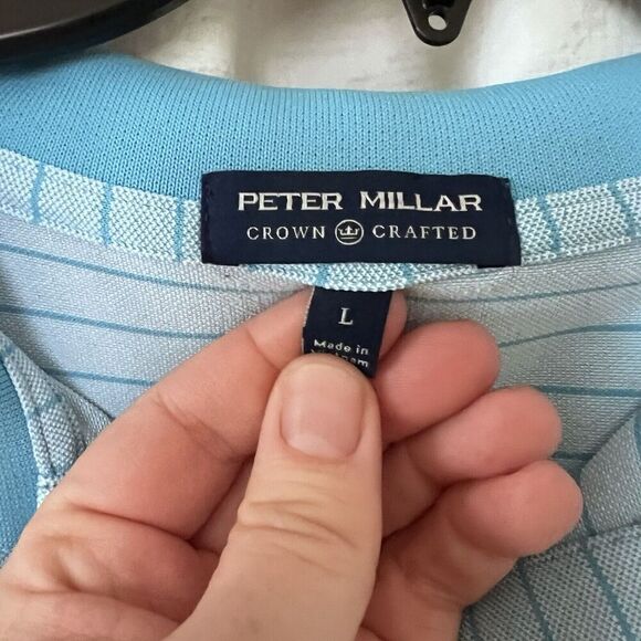Peter Millar Crown Crafted Polo Blue And White Stripe Size Large - Picture 3 of 12